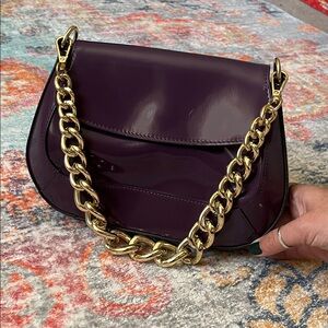 Claudia Firenze Patent Plum Shoulder Bag with Chunky Gold Chain